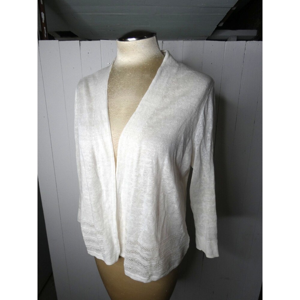 Nanette Lepore Women's L 100% Linen White Open Cardigan Sweater Lightweight
